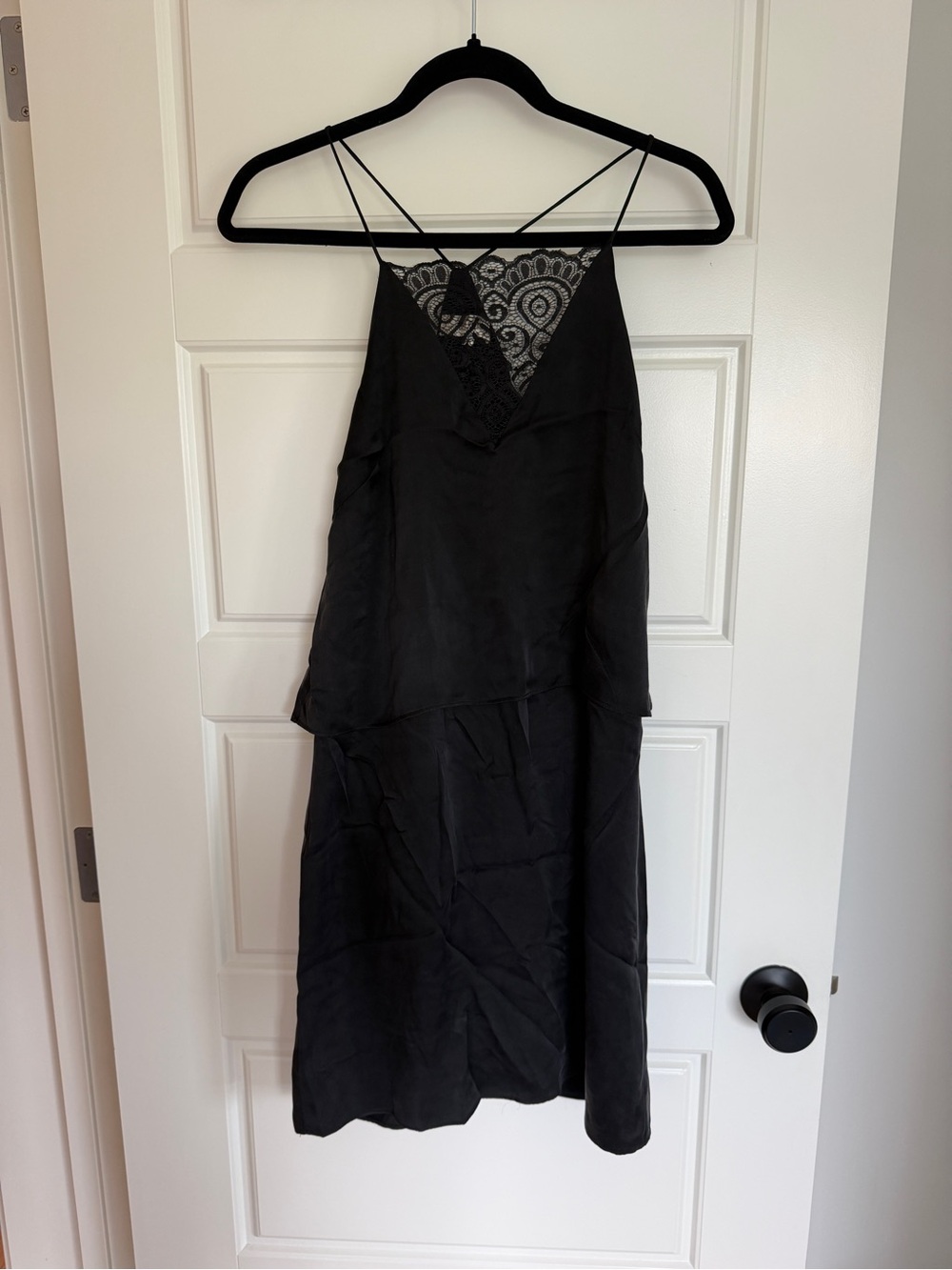 100% Silk Selected Femme Black Lace-Trim Slip Dress